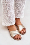 Skórzane Damskie Klapki Lewski Shoes 3682 Złote