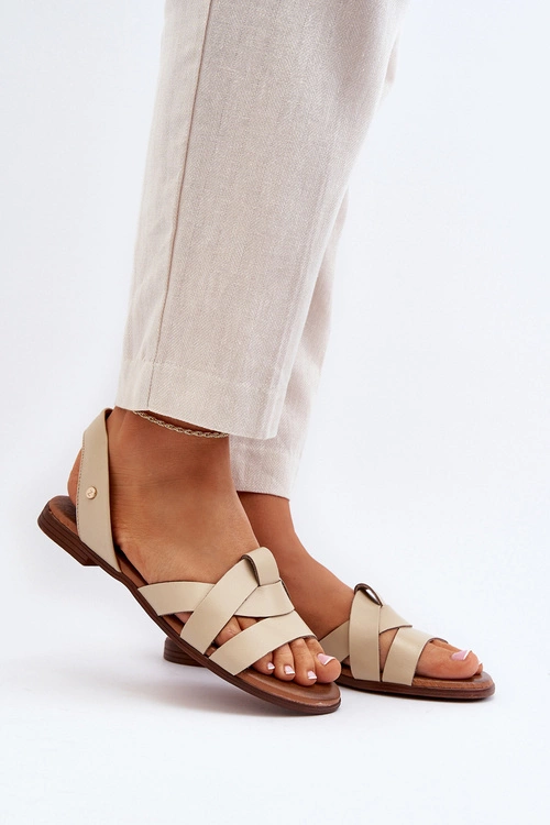 Zazoo 40185 Wygodne Skórzane Wsuwane Sandały Beżowe