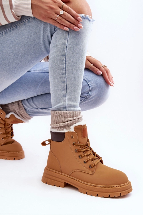 Damskie Trapery Ocieplane Futerkiem Camel Fenan