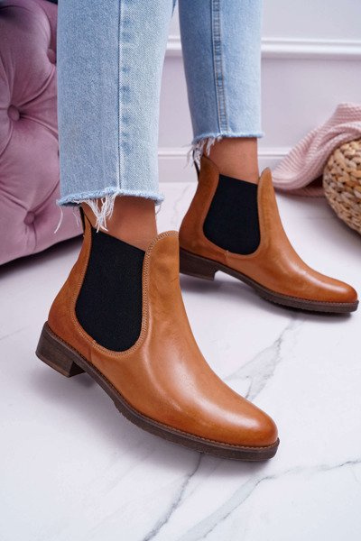 Botki Damskie Skórzane Sztyblety Maciejka Camel 04359