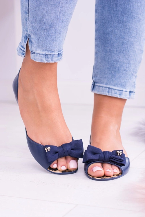 Granatowe Gumowe Damskie Baleriny Kokardka Victoria