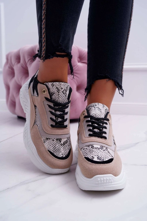 Sportowe Damskie Buty Gruba Podeszwa Beżowe Snake Miltru