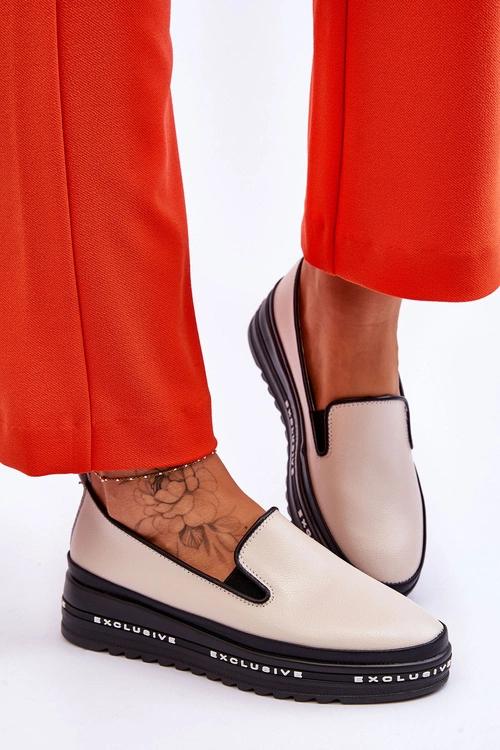 Wsuwane Skórzane Trampki Na Platformie Beżowe Madeline