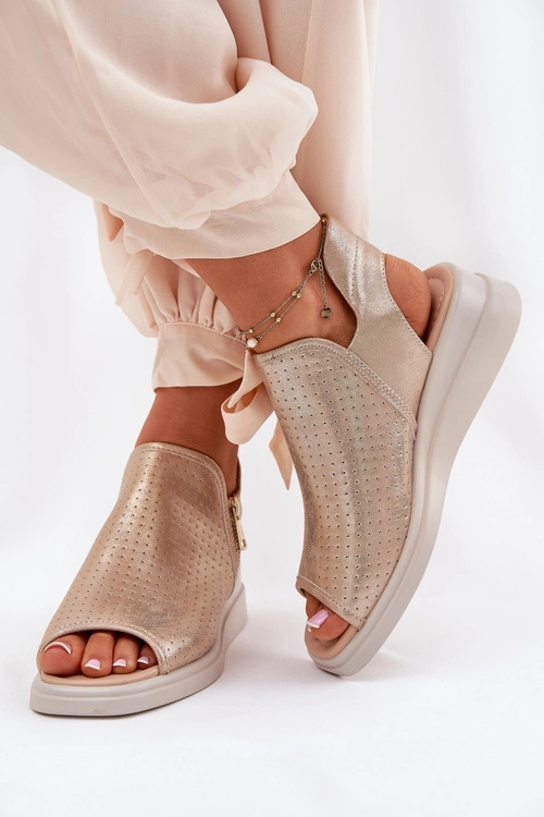 Sandały Damskie Na Koturnie Złote Mevinette