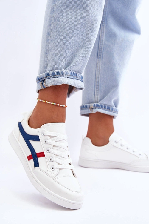 Damskie Buty Sportowe Niskie z Paskami Białe Alemessa