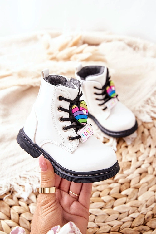 Lakierowane Botki Ocieplane Wełną Białe Anlon