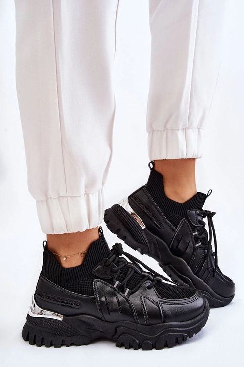 Damskie Buty Sportowe Skarpetkowe Wsuwane Czarne Berna