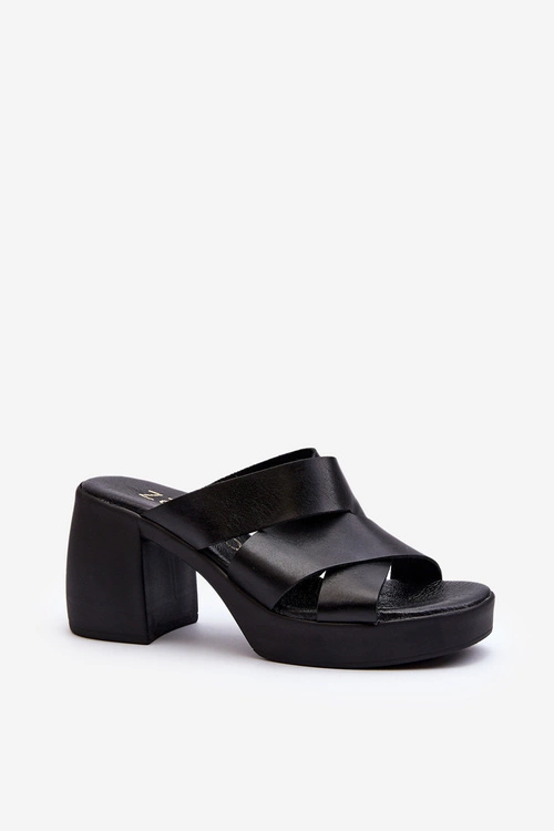 Zazoo 40373 Skórzane Klapki Na Klocku Czarne