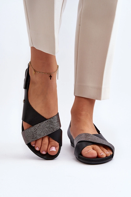 Zazoo 40141 Skórzane Sandały Na Rzep Czarne