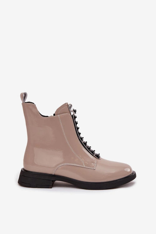 Lakierowane Botki Damskie Z Naturalnej Skóry D&A MR52-108 Beżowe