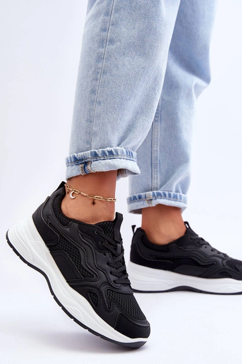 Damskie Buty Sportowe Sneakersy Na Platformie Czarno-Białe Lomare