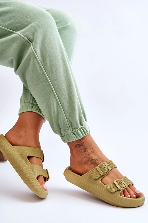 Lekkie Piankowe Damskie Klapki Zielone Cleve