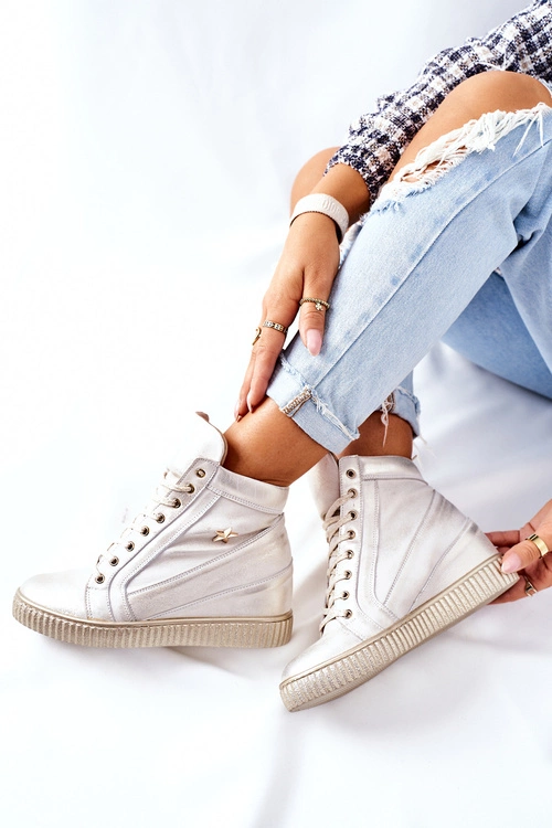 Damskie Sportowe Skórzane Buty Lewski Złote 3079