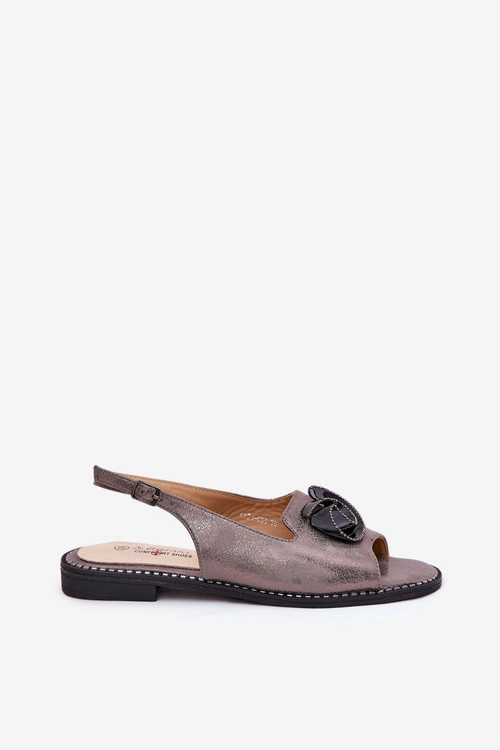 Połyskujące Sandały Damskie Z Ozdobą S.Barski KV51-006 Szare