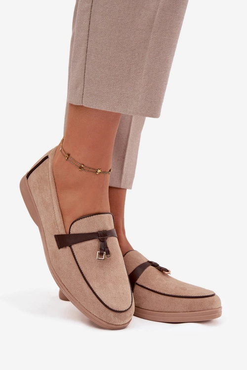 Mokasyny Loafersy Damskie Z Eko Zamszu Beżowe Darwen