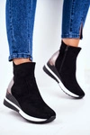 Sportowe Damskie Buty Wysokie Sneakersy Czarne 21-10573