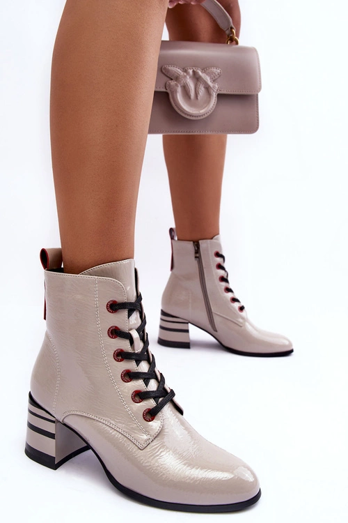 Lakierowane Botki Na Obcasie S.Barski MR870-49 Jasnoszare