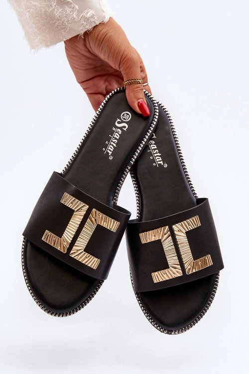 Klapki Damskie Z Ozdobą Czarne Ollavia