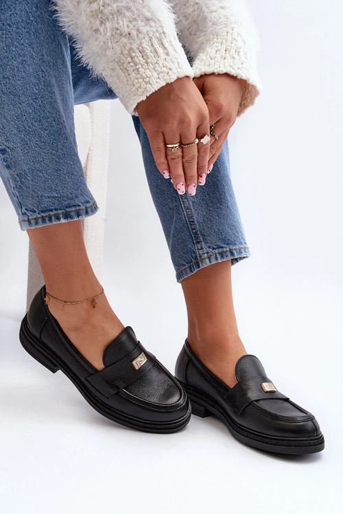 Zazoo 20165 Skórzane Mokasyny Damskie Czarne