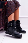 Botki Damskie Płaski Obcas Militarne Czarne Travist
