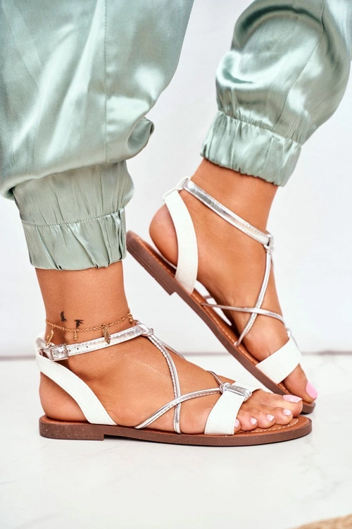 Sandały Damskie Płaskie Białe Alison