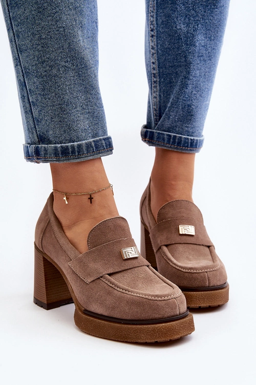 Zazoo 20169 Zamszowe Półbuty Na Obcasie Ciemnobeżowe