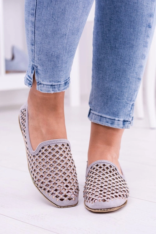 Lu Boo Szare Ażurowe Baleriny Lordsy Ćwieki Carmar