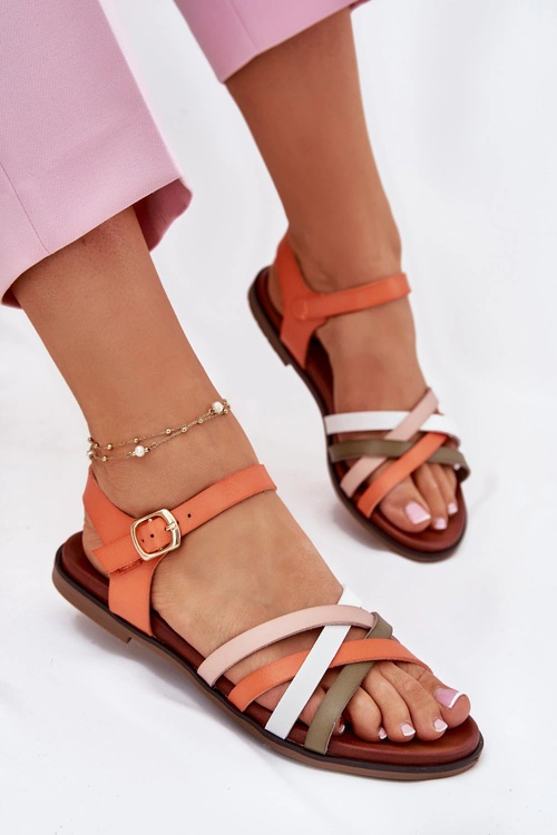 Damskie Sandały Z Przeplatającymi Się Paskami Sergio Leone SK090H Pomarańczowe