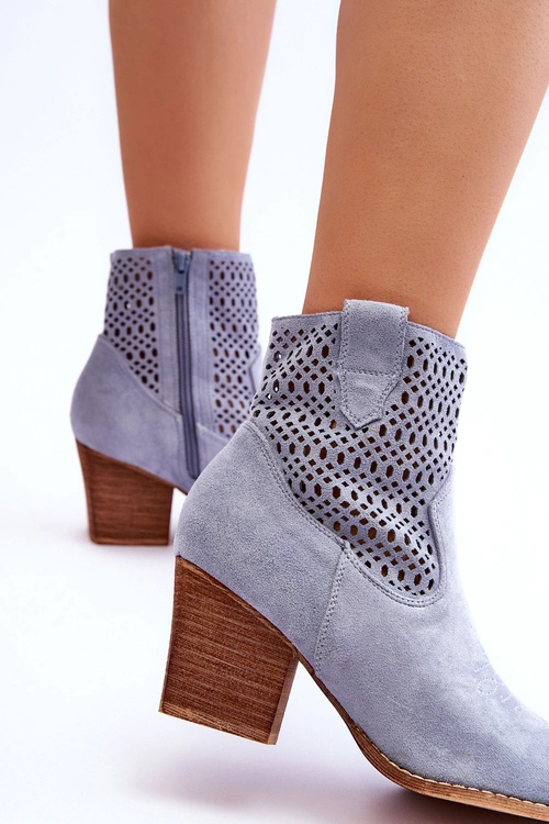 Damskie Zamszowe Kowbojki Botki Na Słupku Jasnoniebieskie Norvella