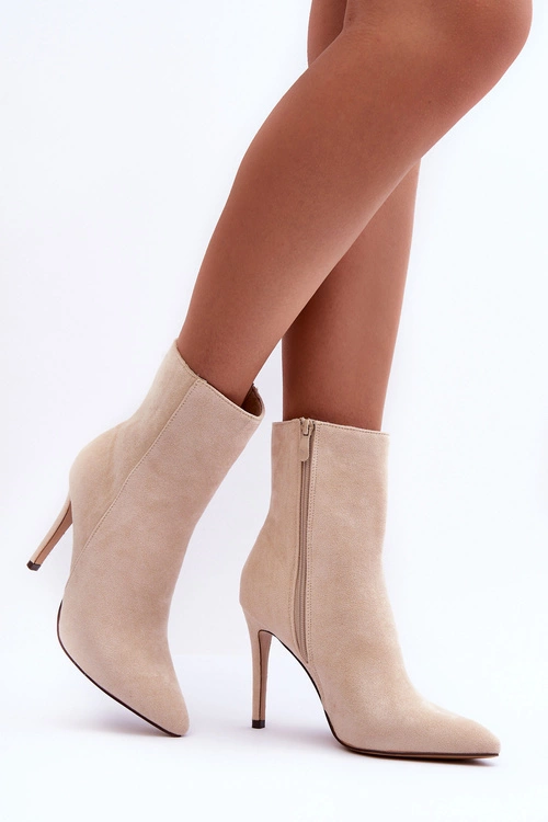 Zamszowe Botki Na Szpilce Jasnobeżowe Eberpia