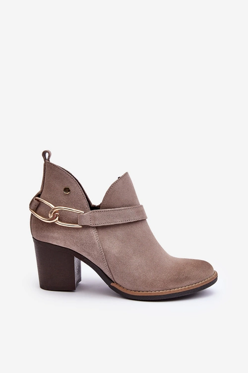 Damskie Zamszowe Botki Na Obcasie Maciejka 06247-04 Beżowe