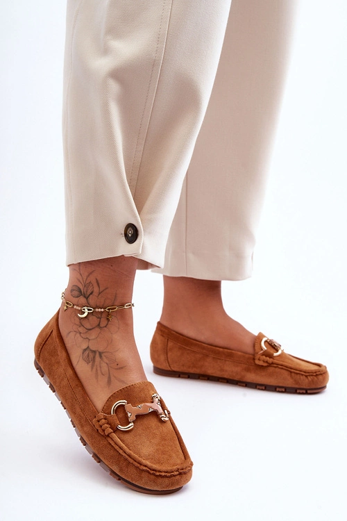 Zamszowe Mokasyny Damskie Z Ozdobą Brązowe Dionira