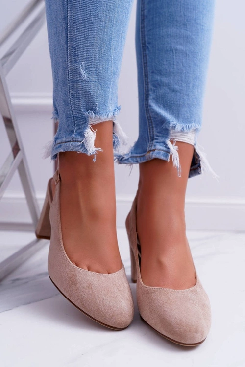 Czółenka Damskie Na Słupku Galanterki Sergio Leone SK788 Beżowe Lati