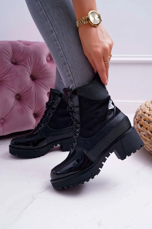 Damskie Botki Wysokie Czarne Trapery Nemtere