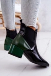 Skórzane Botki Na Słupku Czarno-Zielone Kailey