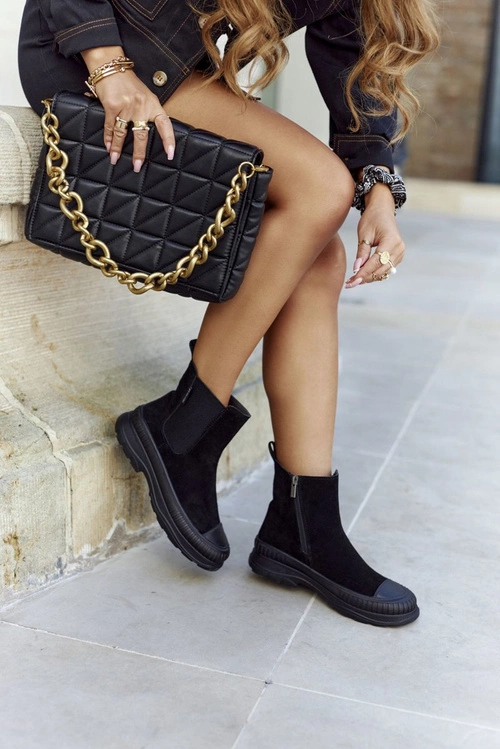 Damskie Botki Sztyblety Skóra Zamsz Big Star II274354 Czarne