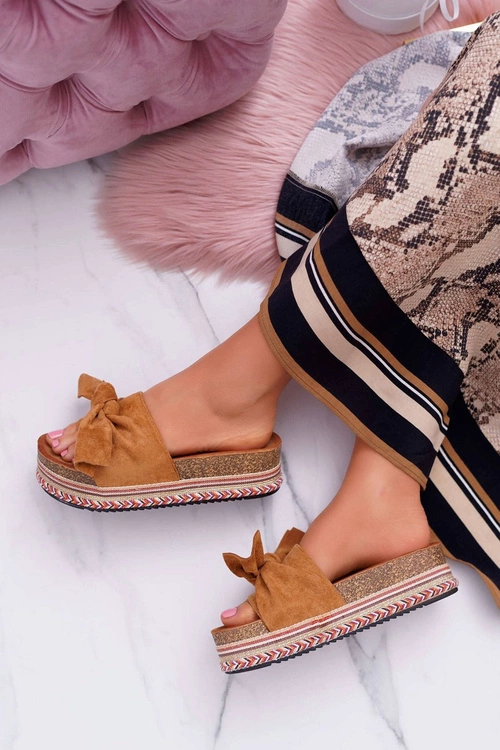 Klapki Damskie Na Platformie Z Kokardą Camel Chantal