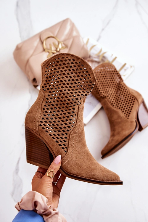 Botki Kowbojki Ażurowe Na Słupku Camel Caroline