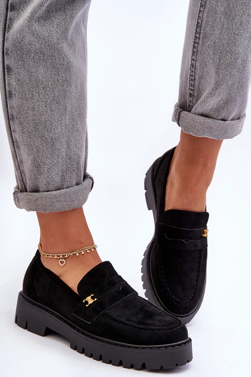 Zamszowe Mokasyny Z Ozdobą Czarne Esperta