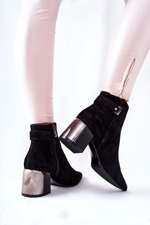 Skórzane Botki Na Słupku Laura Messi Czarne 2354