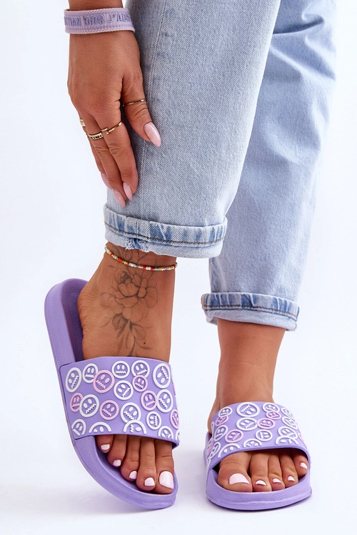 Damskie Klapki Z Emotikonami Fioletowe Cosette
