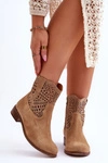 Damskie Zamszowe Ażurowe Botki Lewski Shoes 3301 Beżowe