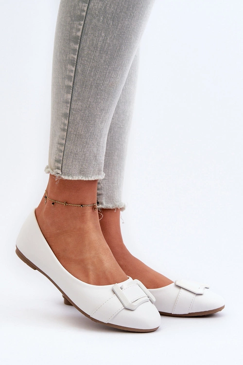 Baleriny Z Paskiem I Ozdobą Eko Skórzane Białe Cadwenla