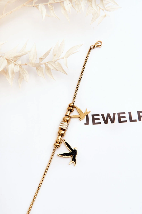 Elegancka Damska Bransoletka Jaskółki Z Cyrkoniami Złota