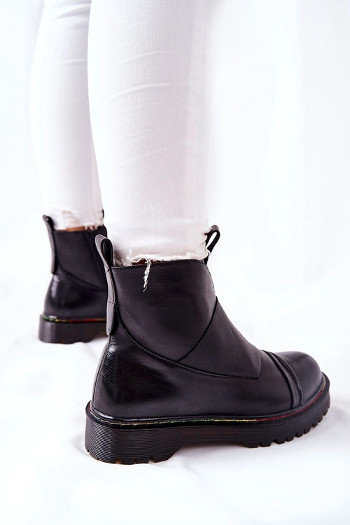 Botki Sztyblety Z Kolorowym Przeszyciem Czarne Milie