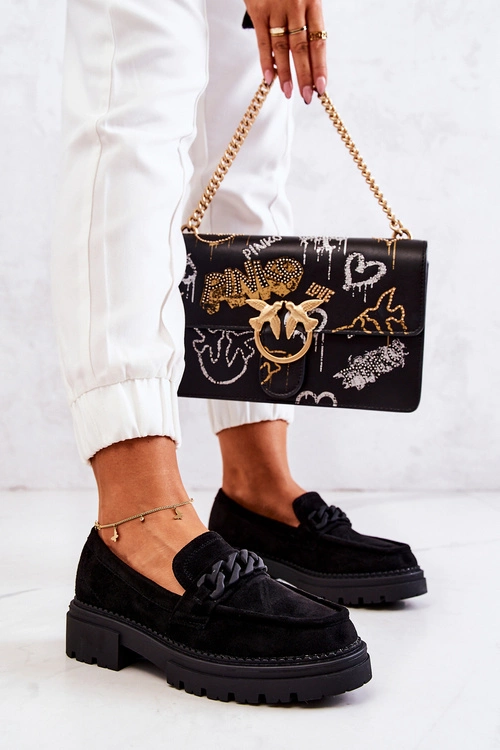 Zamszowe Półbuty Loafery La.Fi Czarne Sapphira