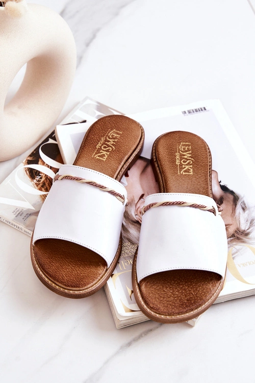 Skórzane Klapki Lewski Shoes 3047 Białe