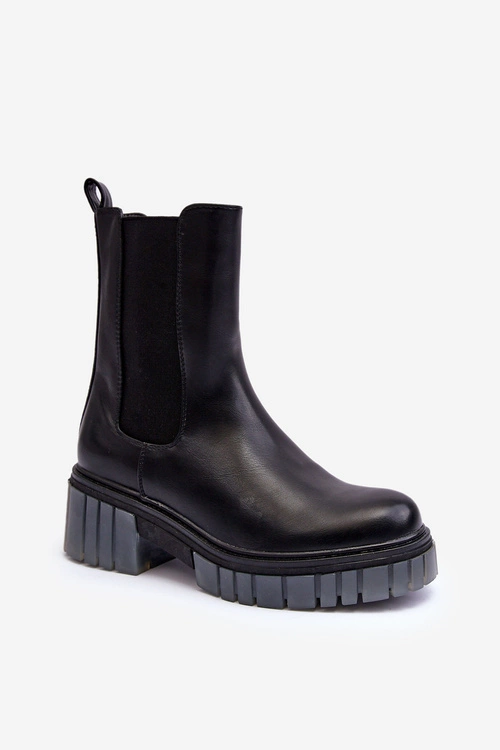 Skórzane Botki Sztyblety Na Grubej Podeszwie Czarne Apetrius
