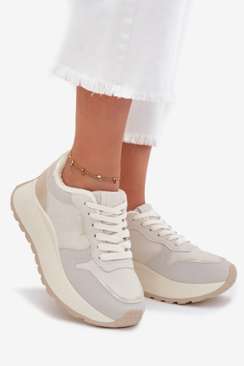 Ocieplane Sneakersy Damskie Na Platformie Big Star SS274008 HI-POLY SYSTEM Jasnobeżowe