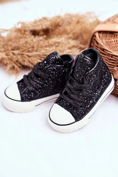 Dziecięce Brokatowe Trampki Czarne Ally